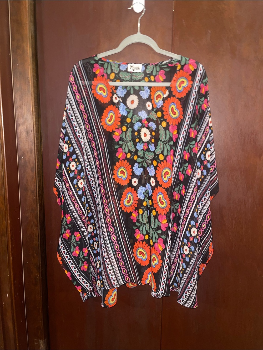Show Me Your MuMu Black Floral Embroidered Tunic with Orange & Pink Accents